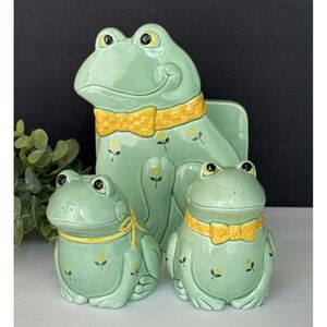 VTG Set OTAGIRI Porcelain Green Frog Napkin Holder/ Salt & Pepper Shakers JAPAN